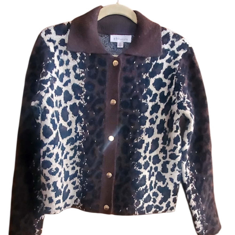 NWT Philosophy Republic Leopard Wool Alpaca  L/S Cardigan Small